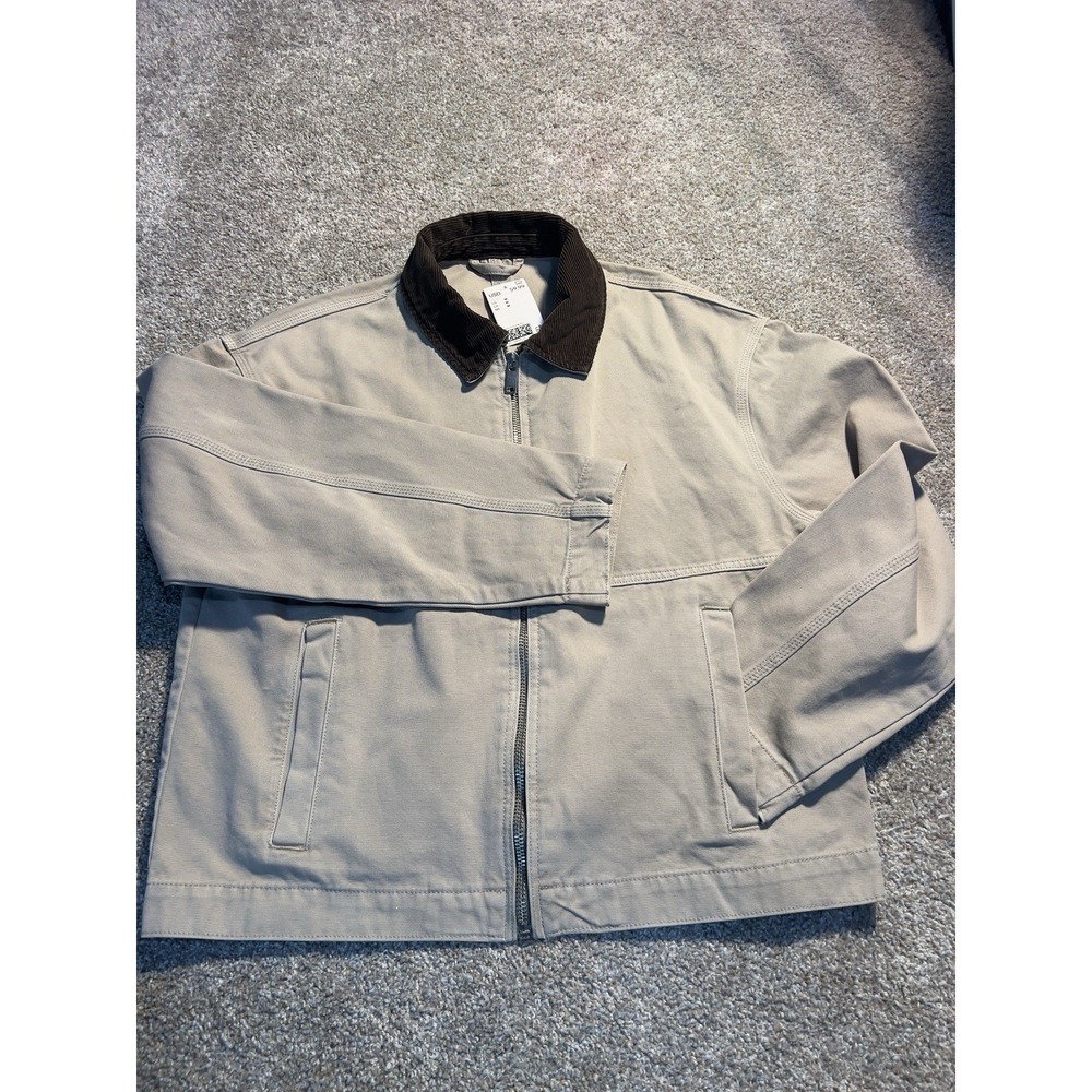 H&M Divided Men's Beige Cotton Jacket Brown Corduroy Point Collar Zip Up Size M